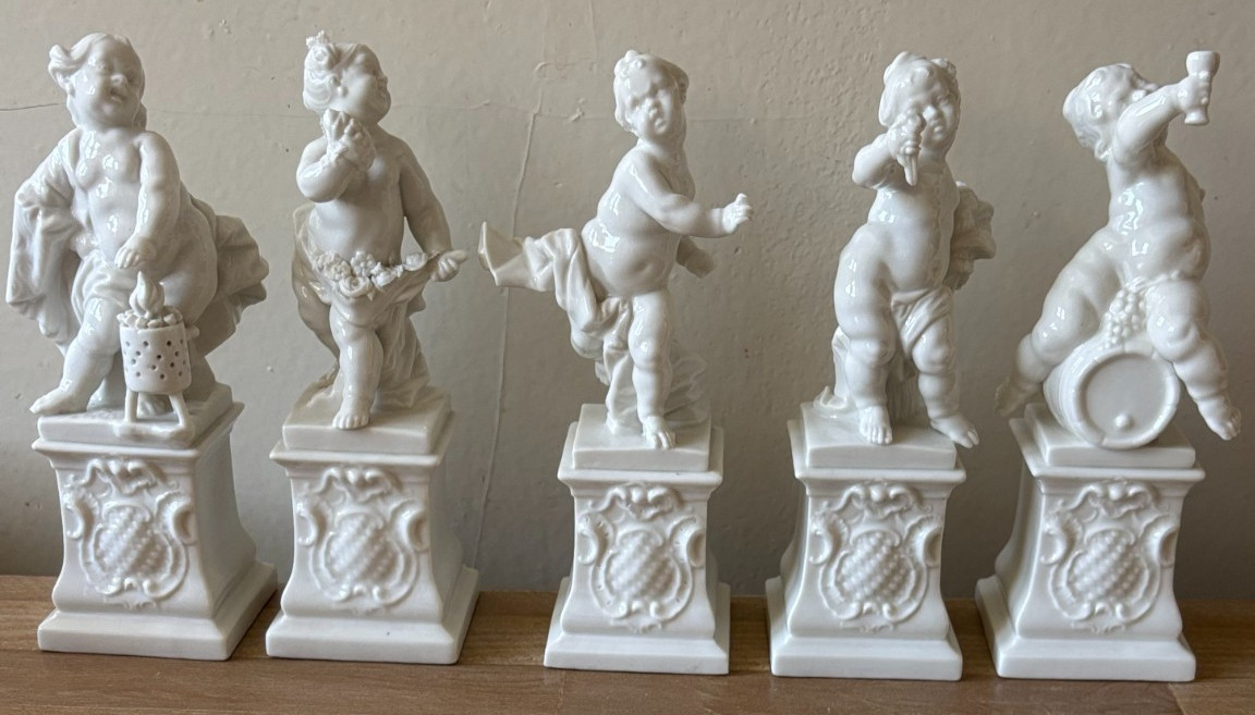 Lovely Group of 5 Nymphenburg Blanc de Chine Putti Cherub Figurines