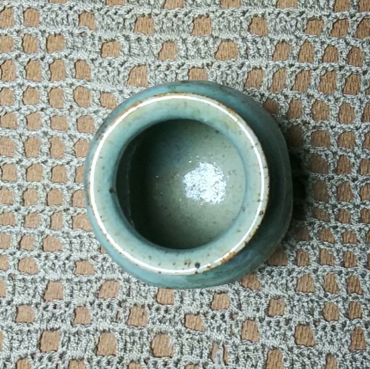 Handmade Studio Pottery 3.5″ Small Vase Brown Green Glaze Pottery Ribbed Signed