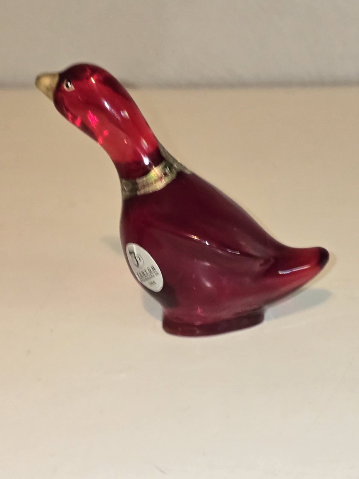 Fenton USA Ruby Red Goose Artist Signed Christmas Ribbon & Bow Figurine EUC!