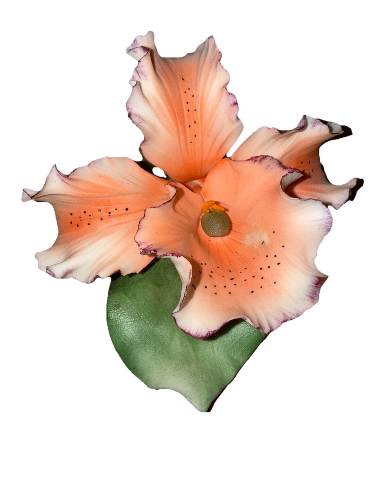 Vintage Capodimonte Porcelain Flower Orchid Peach Purple White Handpainted