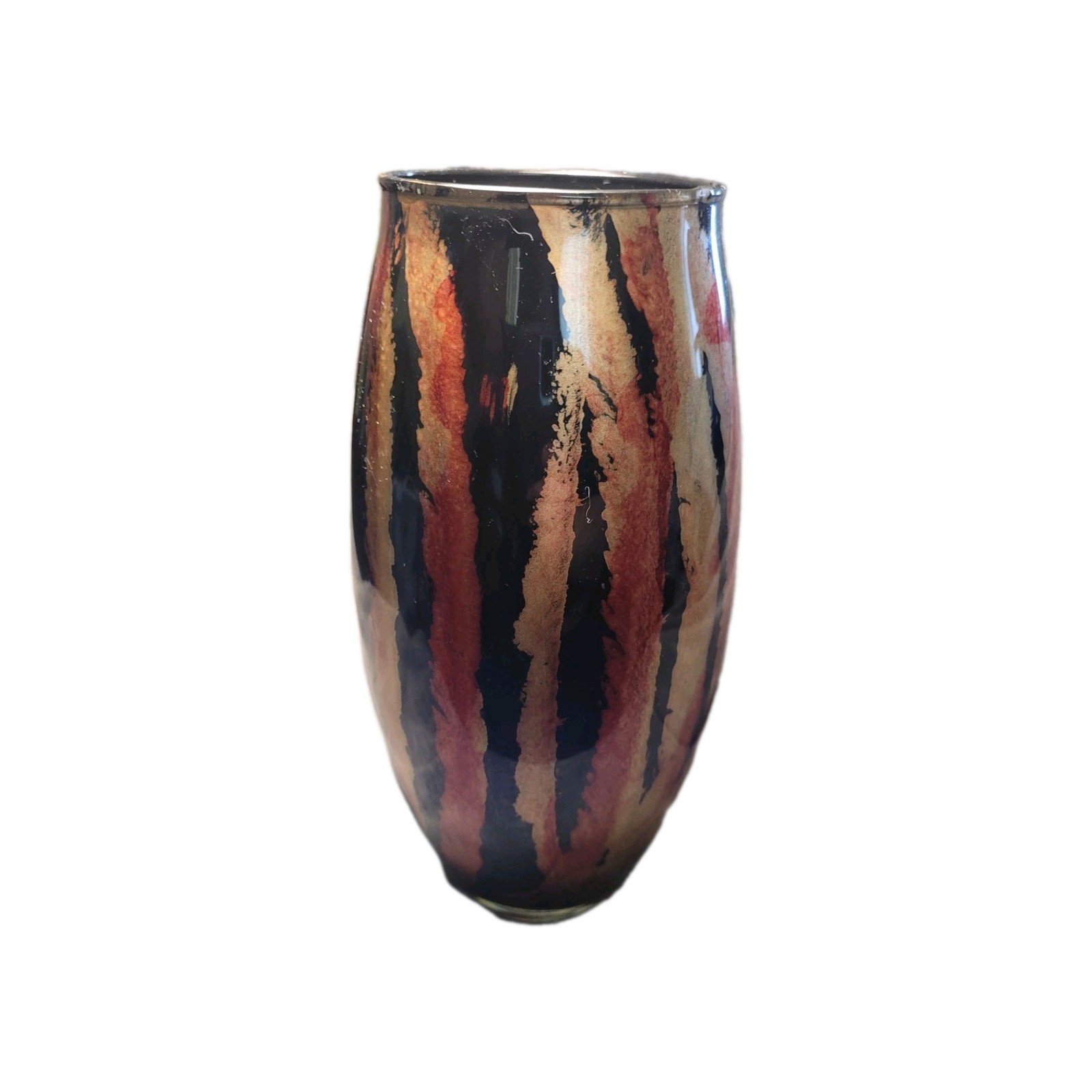 Metallic Red Black & Gold Multicolored Vase 10.5in