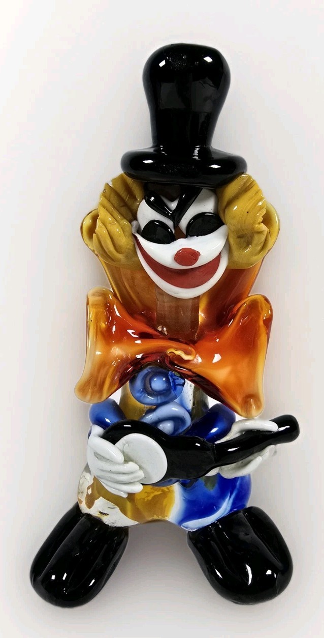 Glass Clown Sculpture EUC Pre-owned Colorful