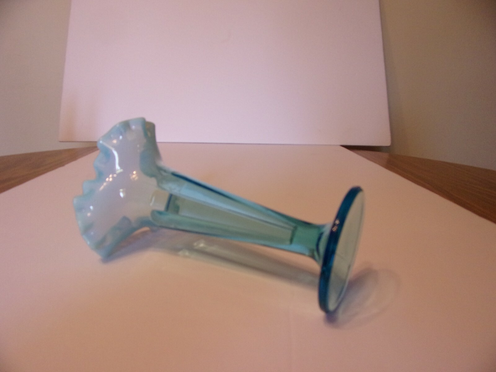 AQUA BLUE OPALESCENT BUD VASE