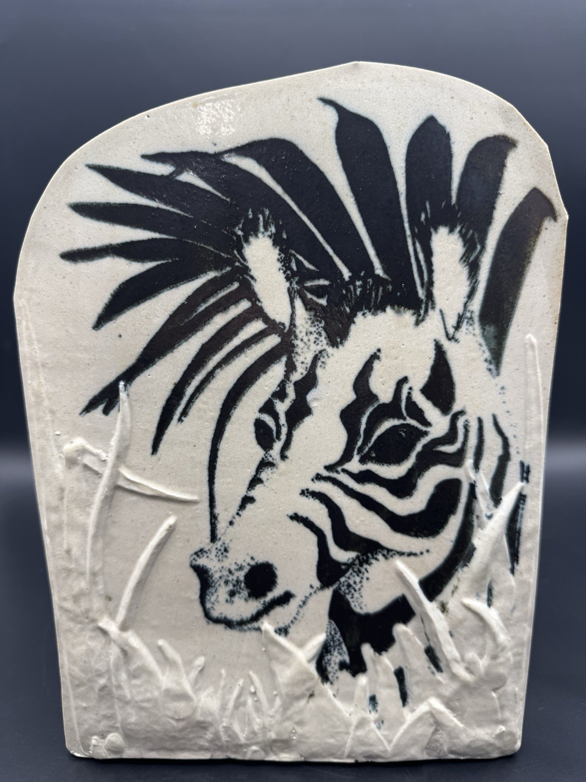 Handcrafted Ceramic Zebra Vase or Planter Studio Pottery Textured Decor