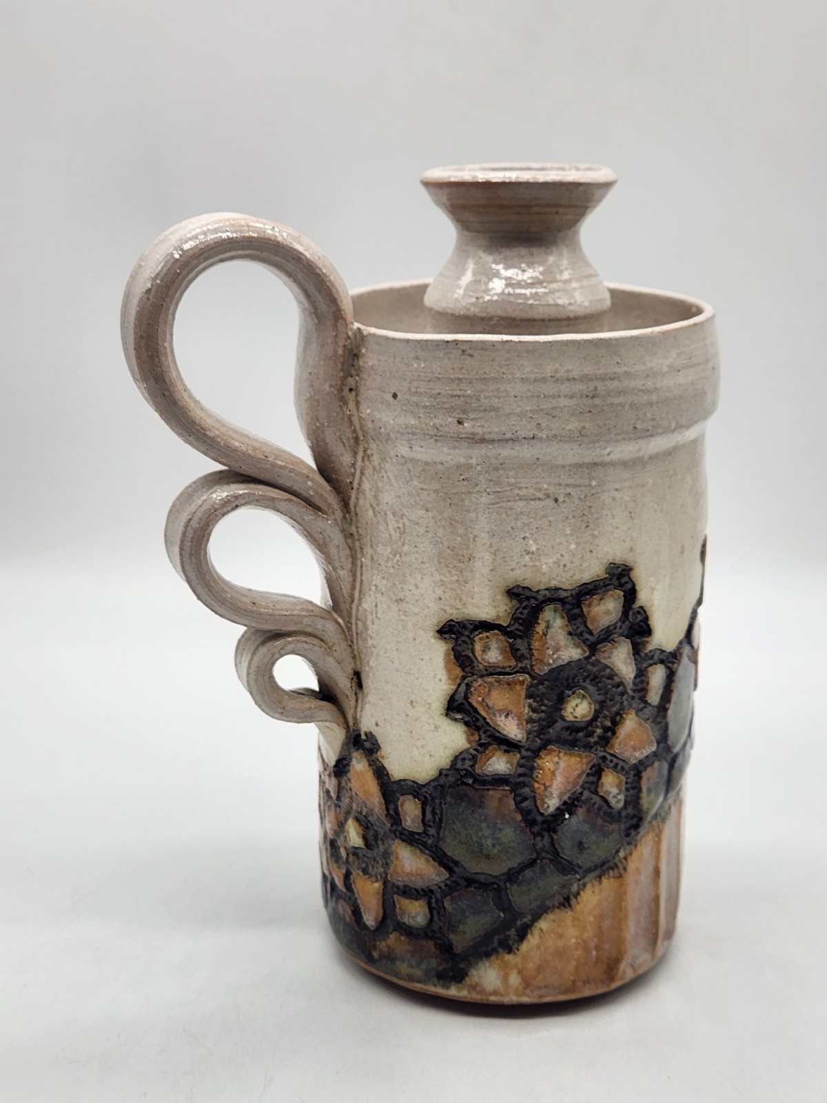 Jana Kozon Studio Art Pottery Stoneware Candle Holder Jug Decorative Handle