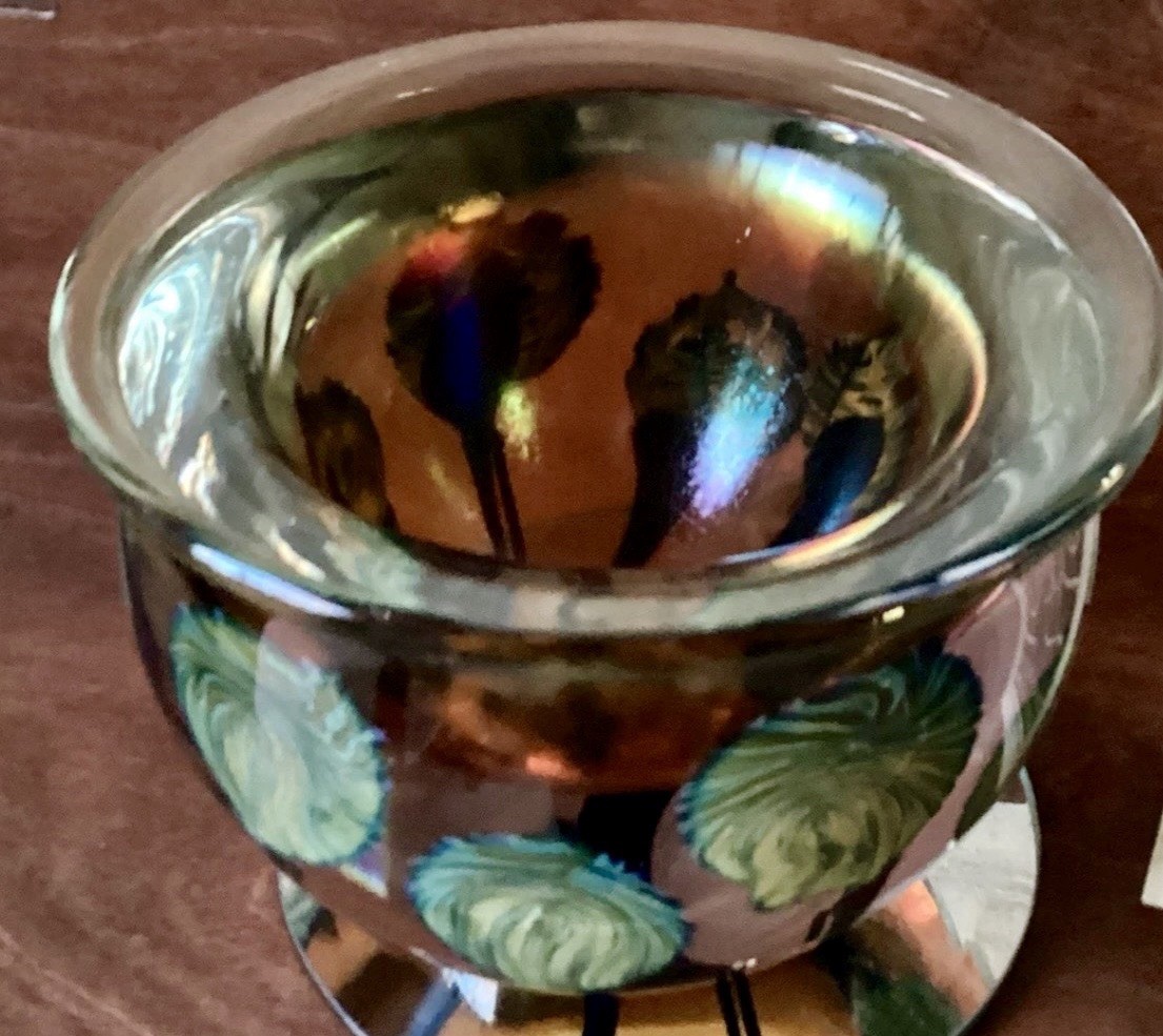 David Lotton Art Glass Design Amber Signed 2006 Blue Thistle Bowl Vase 4.5X5.5