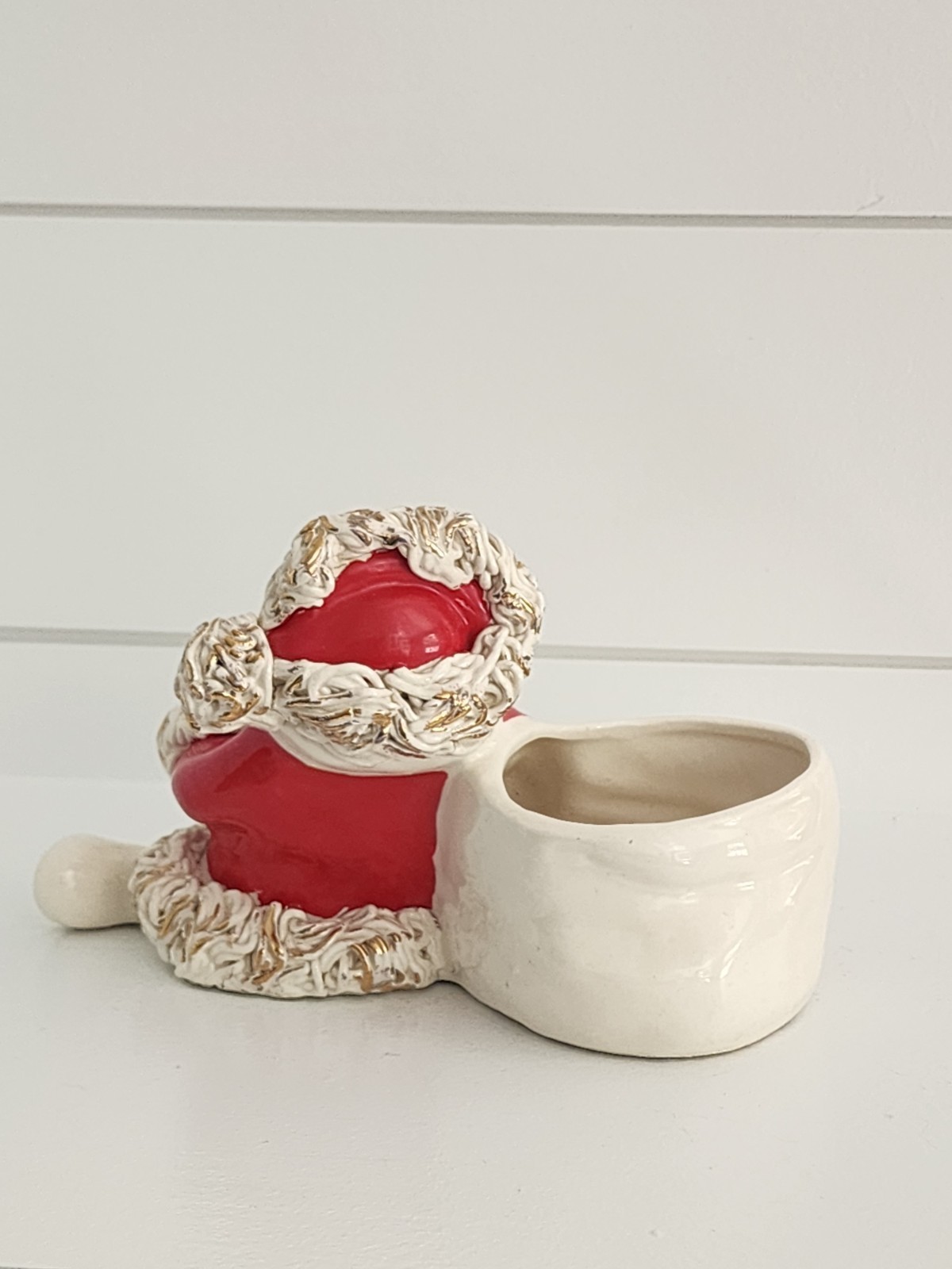 Vtg California Pottery Christmas Betty Lou NIchols Santa Planter Spaghetti Trim