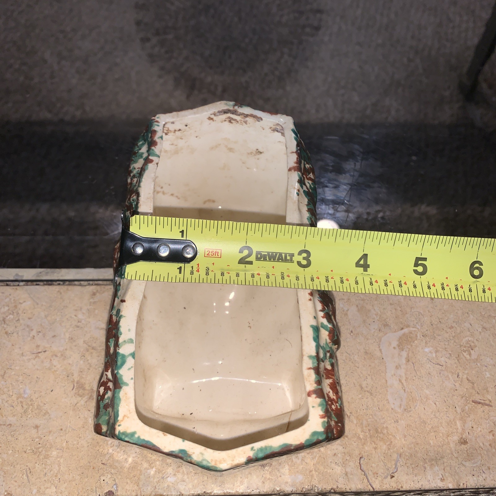 Vintage Ceramic Green Brown Splatter Pottery Planter 7″x3.5″x3″ Succulent Plants