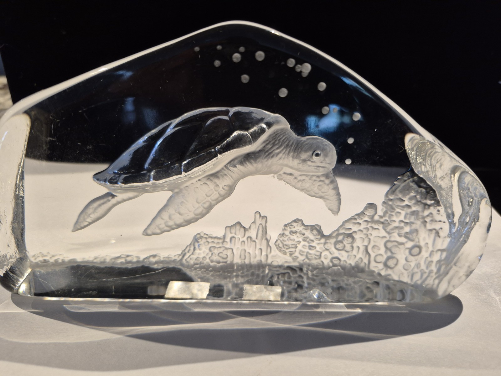 Clear Glass Crystal Turtle Paperweight Art Glass Carved Iceberg 7 1/4″L x 4″T