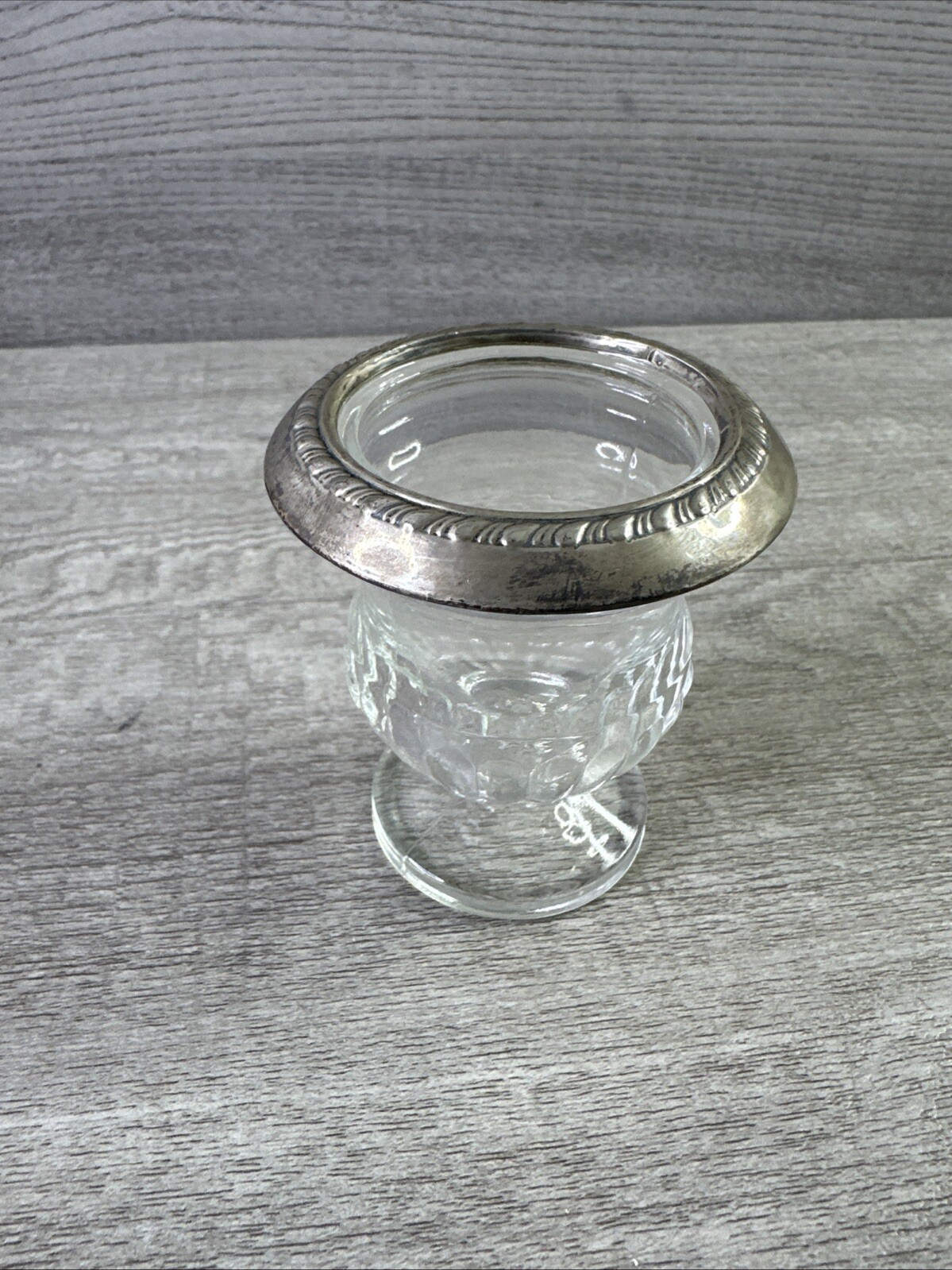 Vtg Clear Glass w/ Silverplate Toothpick Holder/ Bud Vase 3″