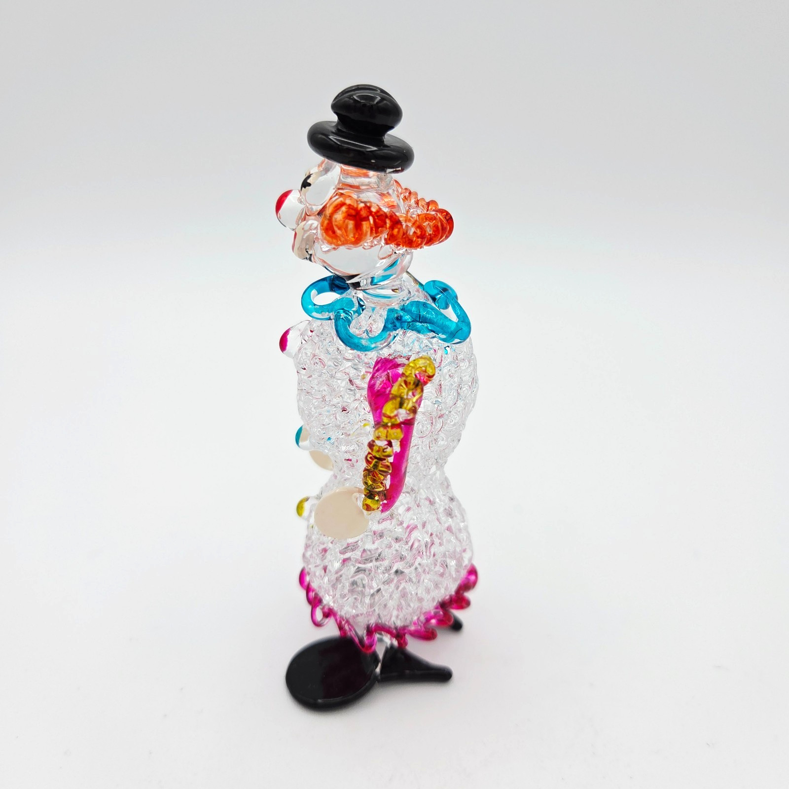 Vintage Spun Lacework Glass Circus Clown Figurine Hand Painted Multi Color 4″H