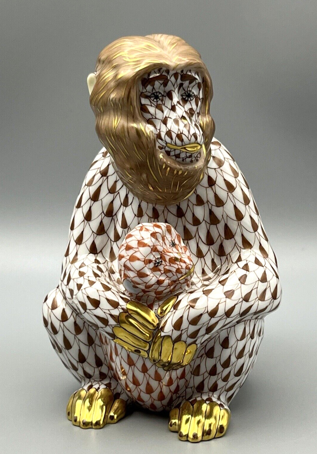 Herend Monkey Mom & Baby Chocolate & Rust Fishnet Scully & Scully excl. $1000