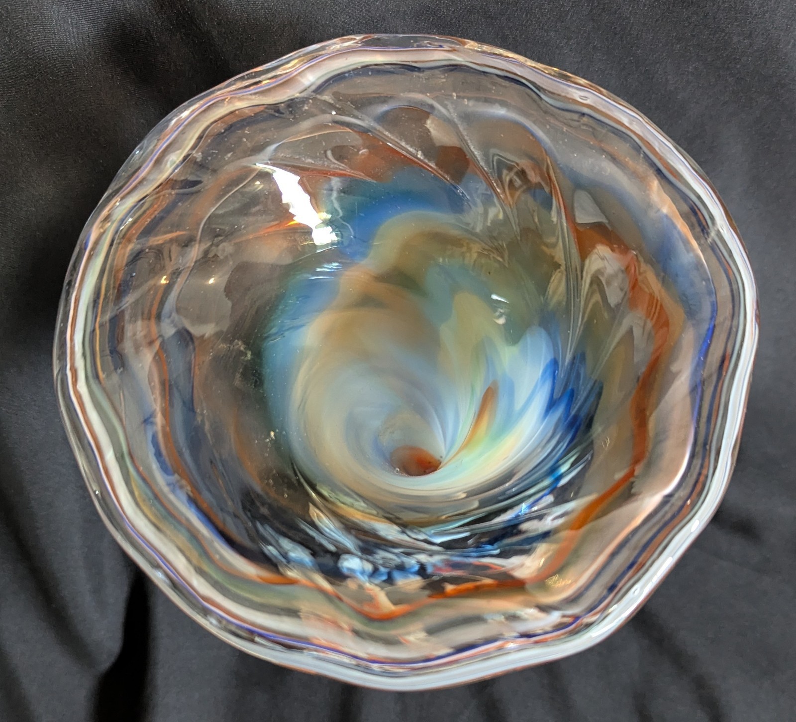 Hand Blown Art Glass Trumpet Vase Swirl Sooner Ozark 1980s