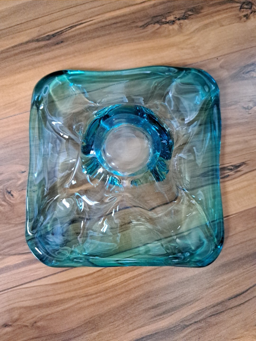Vintage Bohemian Blue Art Glass…Handblown…Approx…7″x7″x2″ See Photos