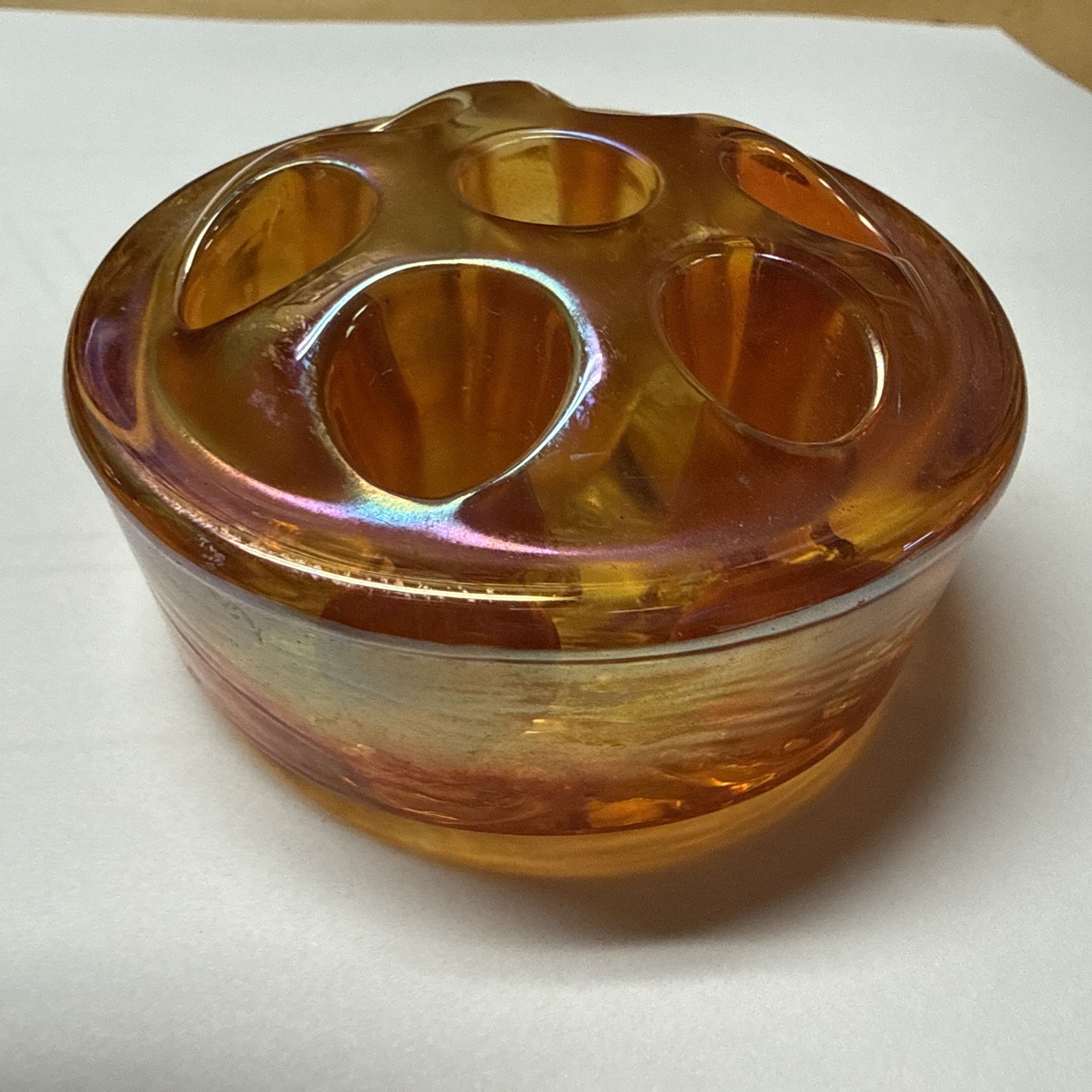Small Vintage Flower Frog Carnival glass 7 Holes 2 1/4″ diameter