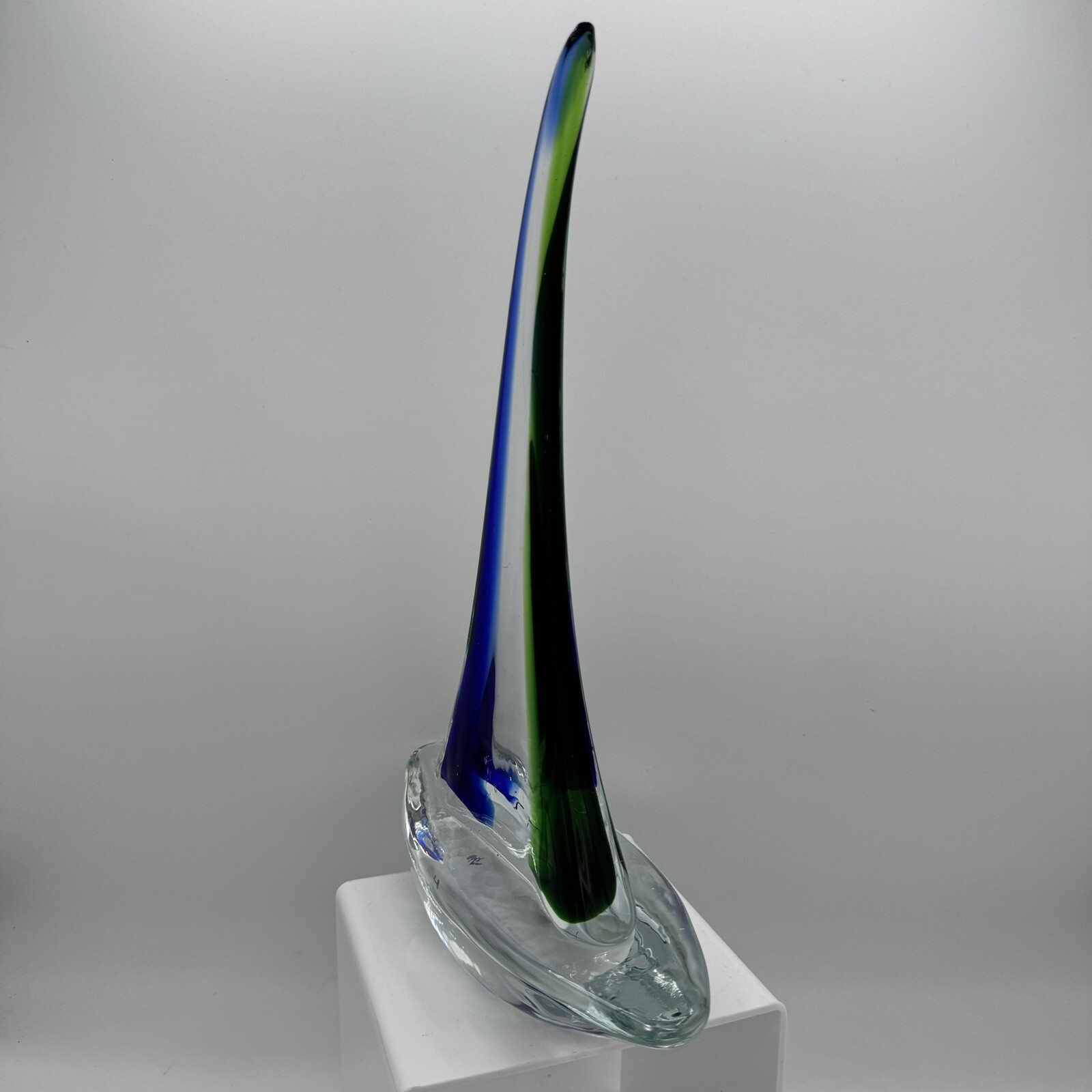 Art Glass Sailboat Paperweight Sculpture Blue Green VTG Ocean Nautical