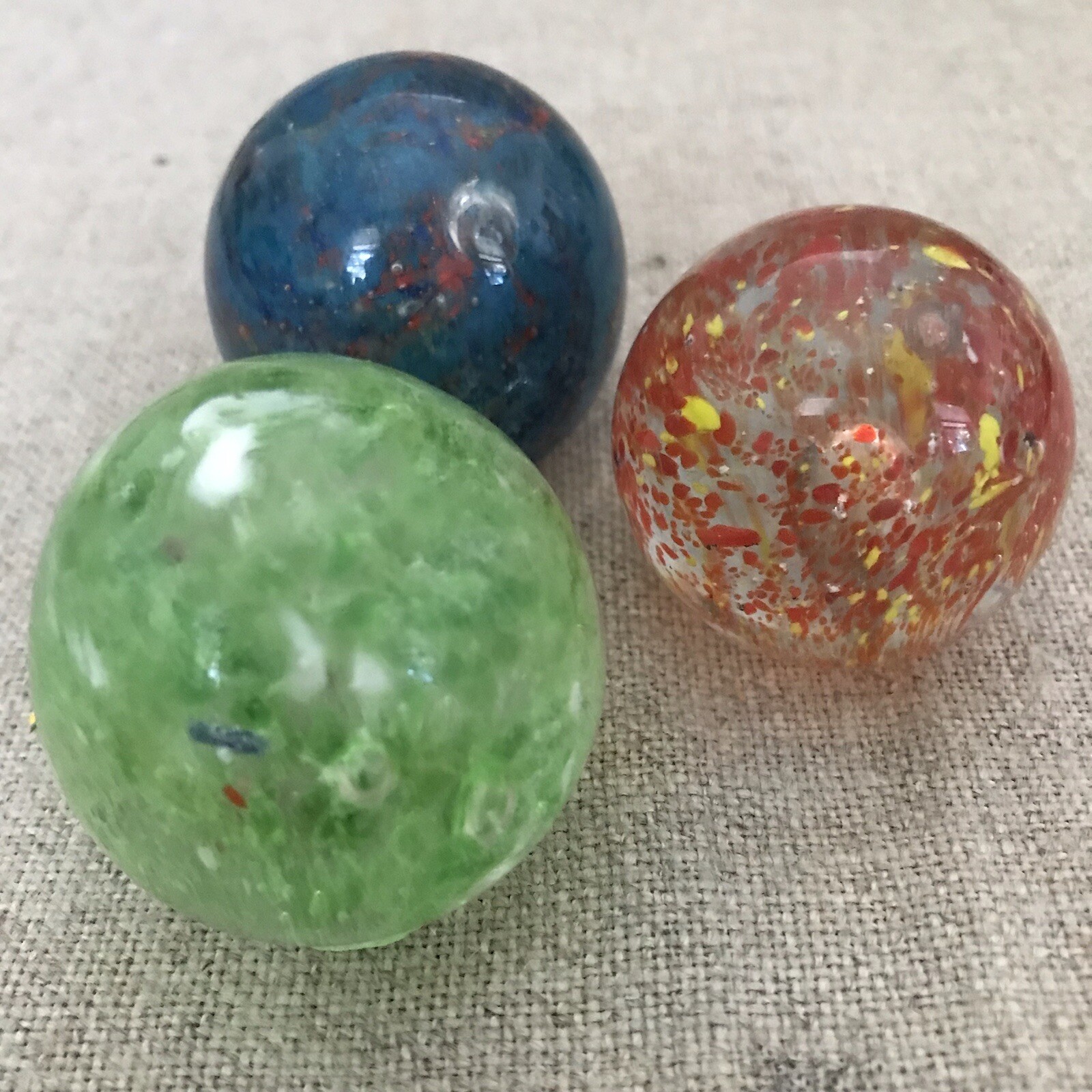 Handblown Art Glass Orbs (3) – Marbles or Paperweights – Colorful Float Style