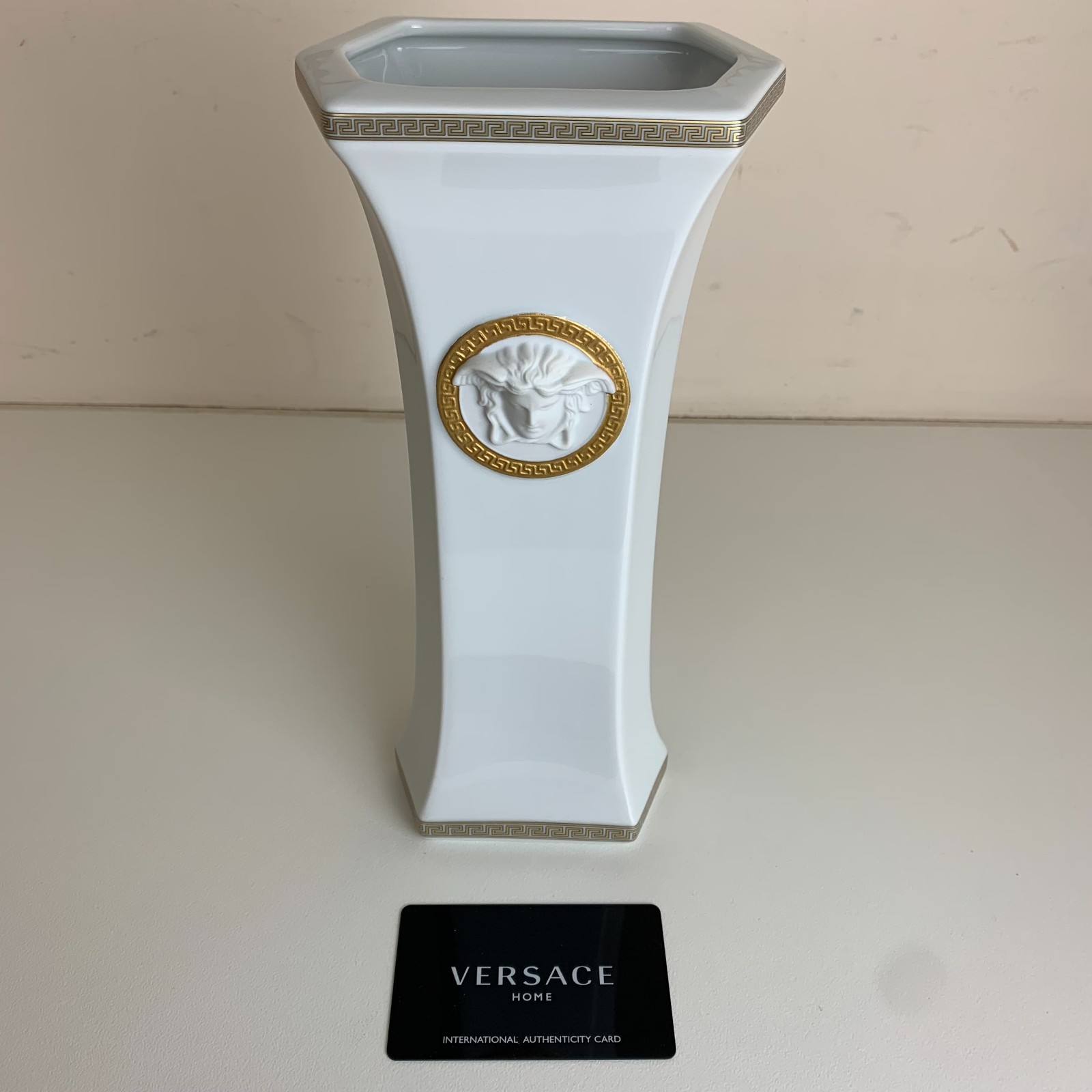 Versace Rosenthal Gorgona Medusa White & Gold Porcelain Tall Vase 10 1/4″ 26cm