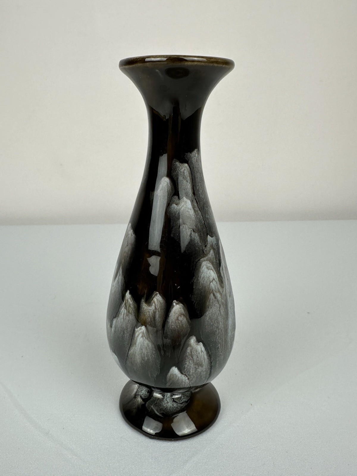 Black Crystalline Glaze Studio Pottery Vase Silver Crystal Art Pottery 6” Modern