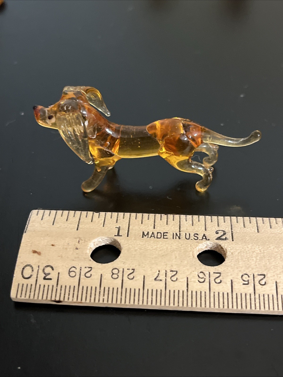 Vintage Hand Blown Amber Glass Figurines Dachshund Weiner Dog