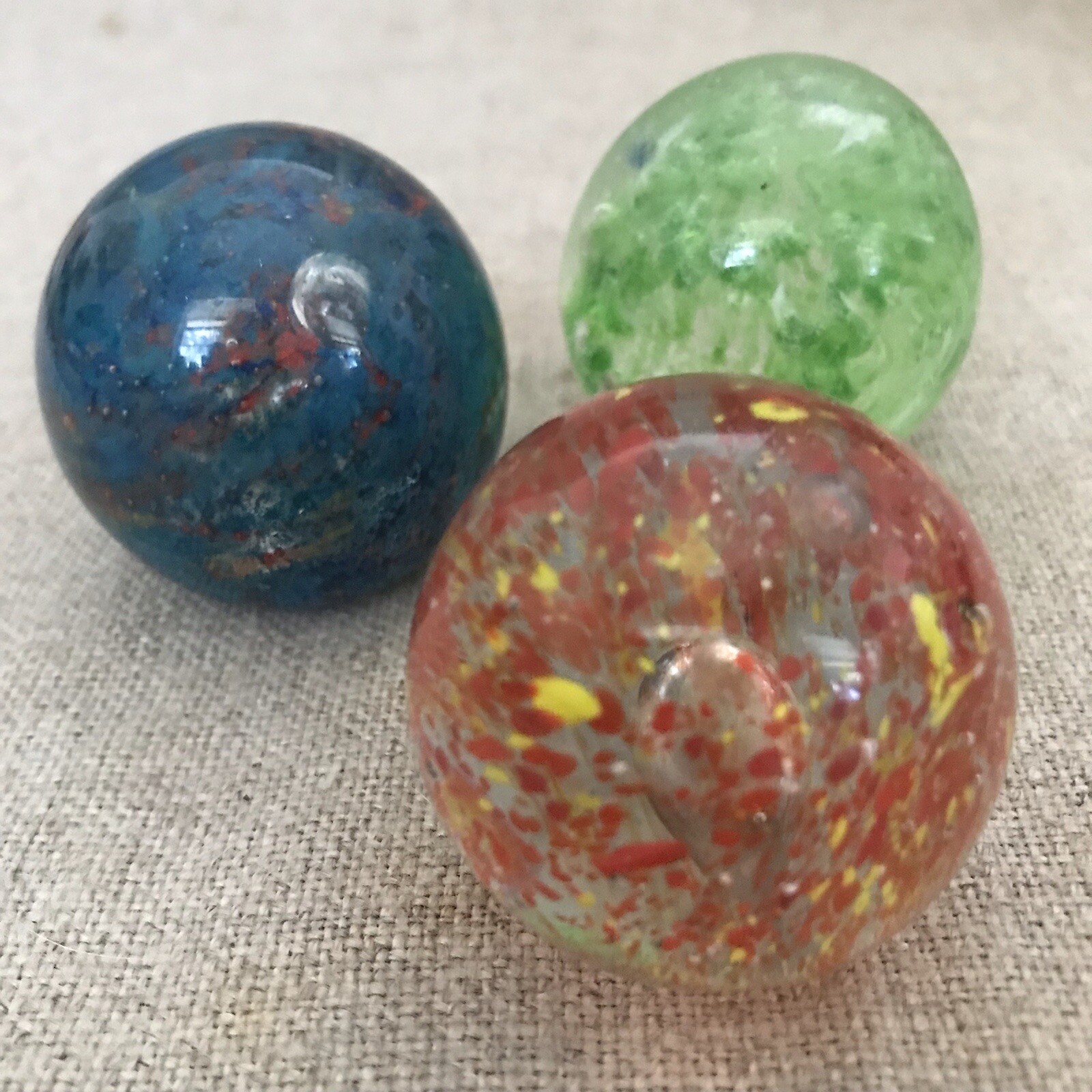 Handblown Art Glass Orbs (3) – Marbles or Paperweights – Colorful Float Style