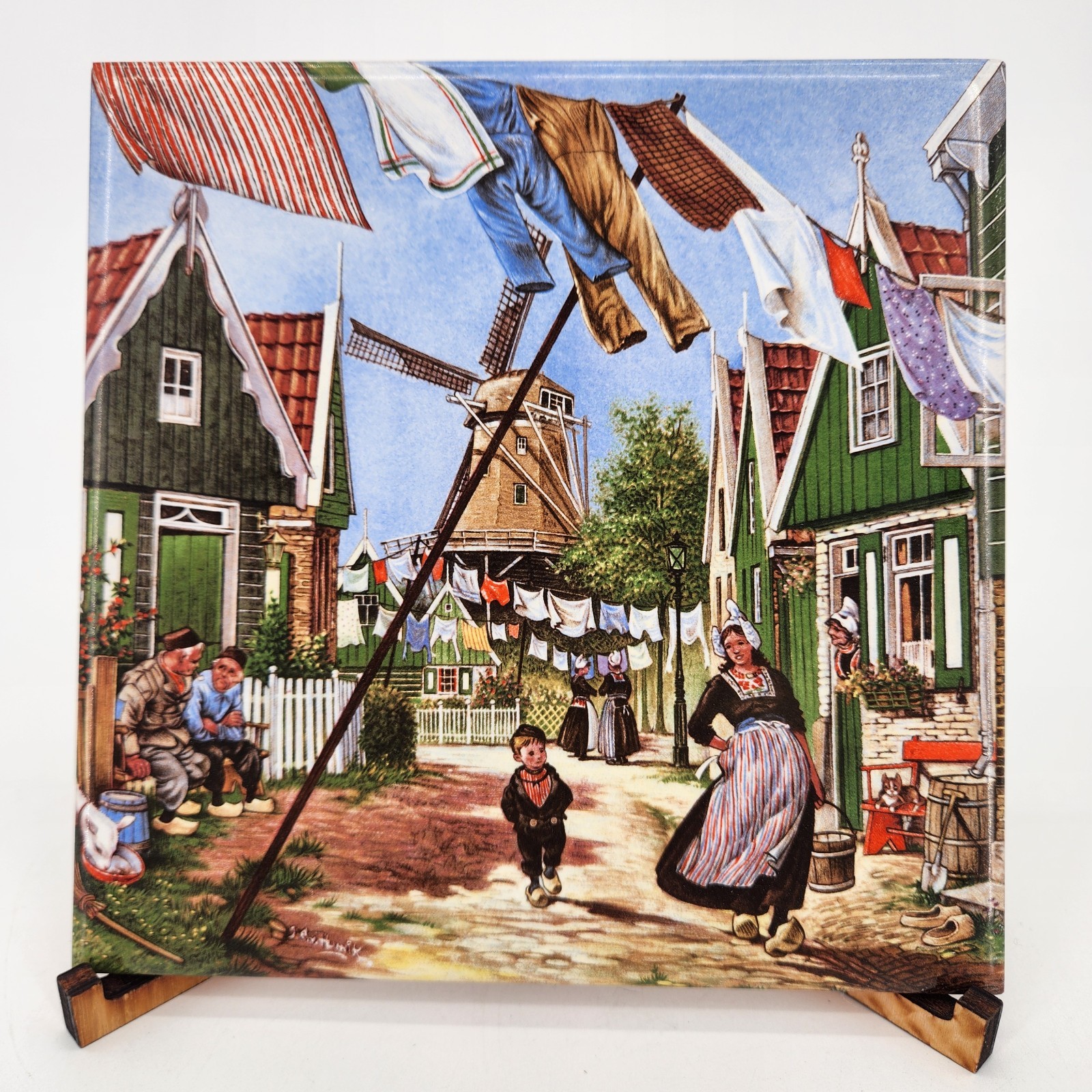 Holland 6″ square ceramic tile Handcrafted by TER STEEGE BV Laundry day