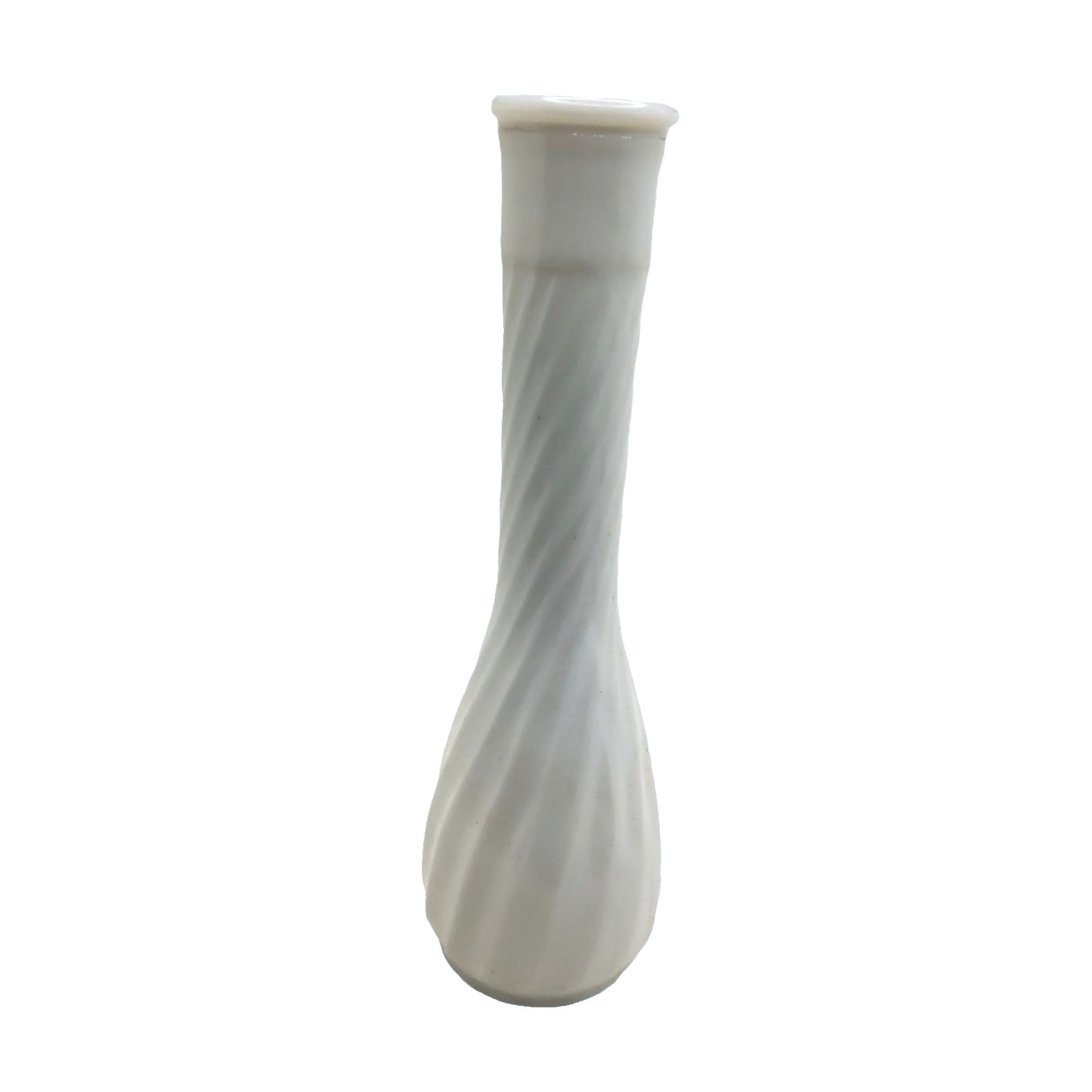 vintage hoosier milk glass swirled spiral vase 9″ tall x 1.25″ dia top opening