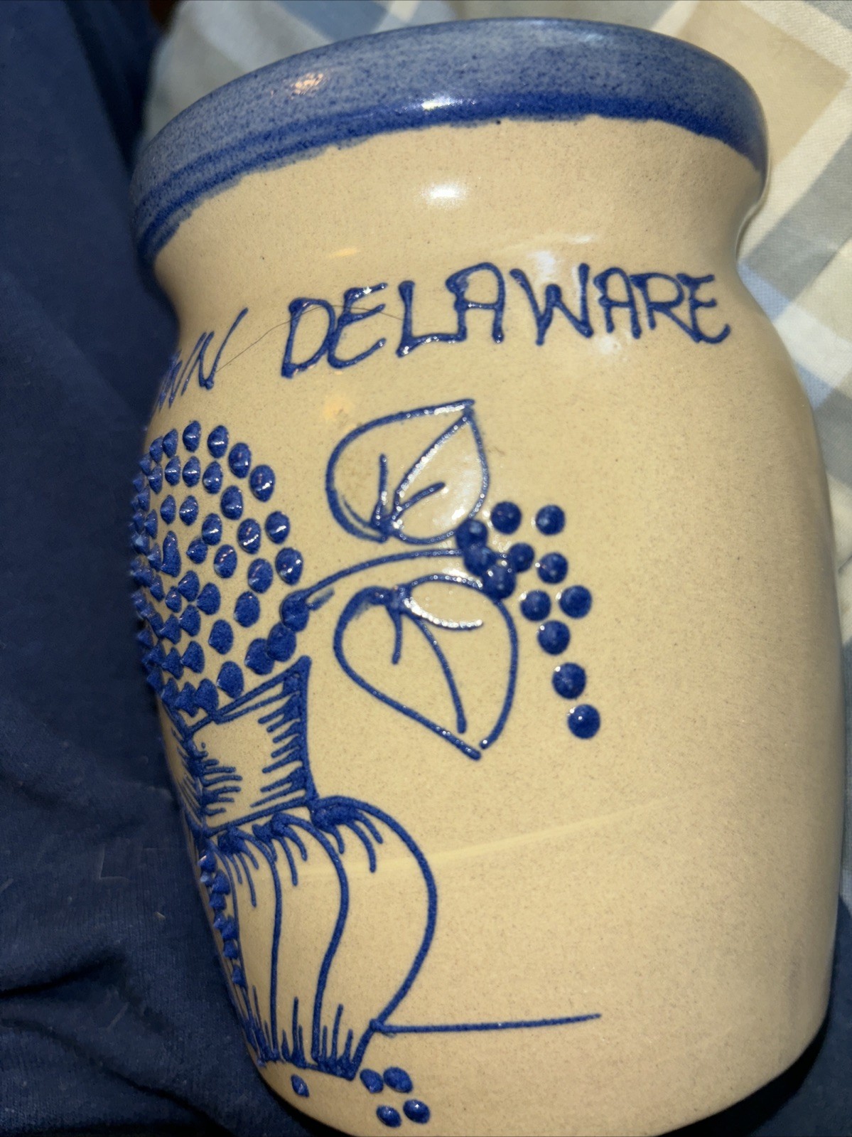 5.5” George Town Delaware Pottery Crock Basket Blueberries Salt Glaze Spoon Hold