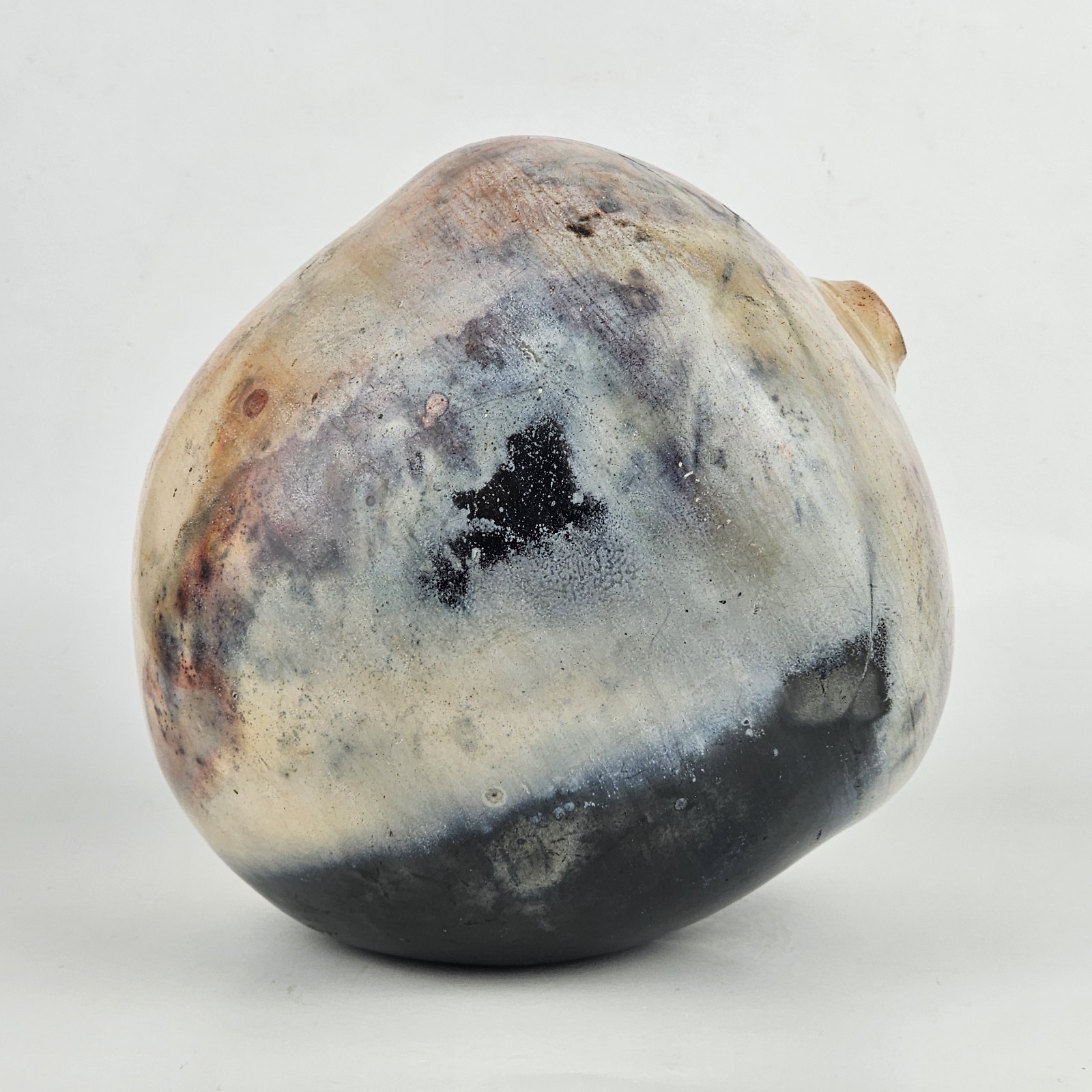 Signed Studio Pottery Raku Pit Fired Orb Bud Vase Art Ceramic