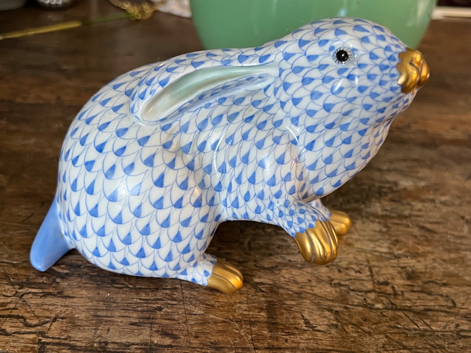 HEREND Larger BUNNY RABBIT BLUE Fishnet Figurine – HEAVENLY!!