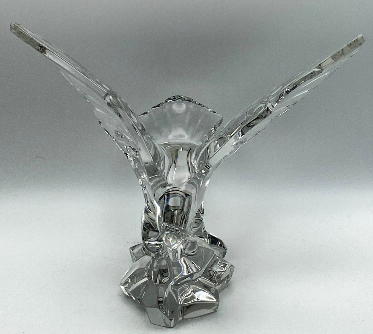 Val St Lambert Crystal Eagle Figurine Sculpture Large 9.5-in 4Lb Signed Vintage