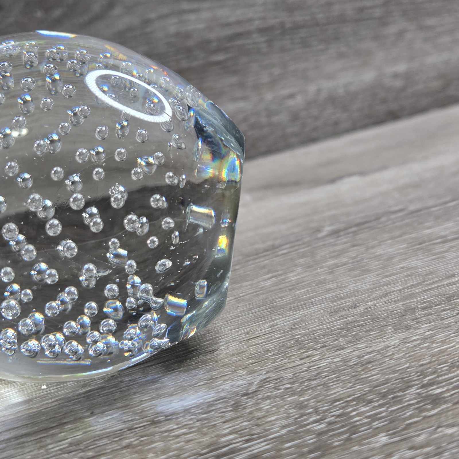 Hand Blown Clear Glass Paperweight W/Controlled Bubbles MCM Andrea by Sadek Deco