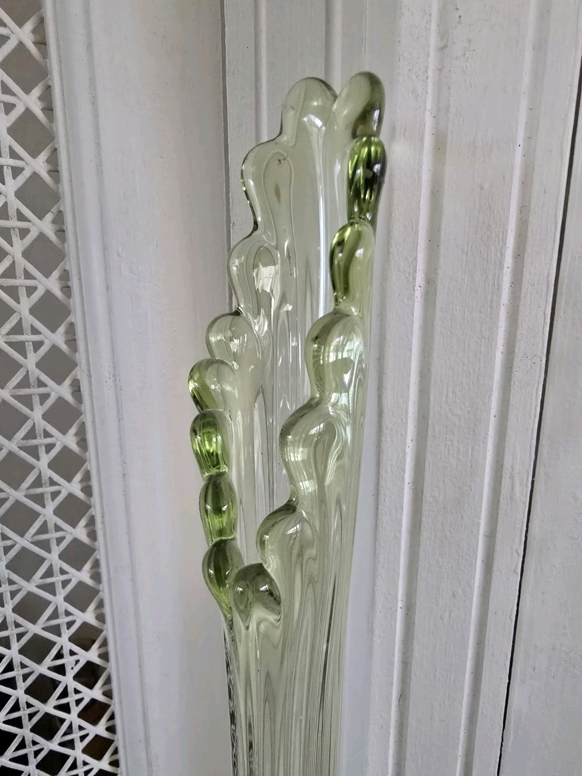 Vintage FENTON Colonial Green Thumbprint Swung Vase 22 in