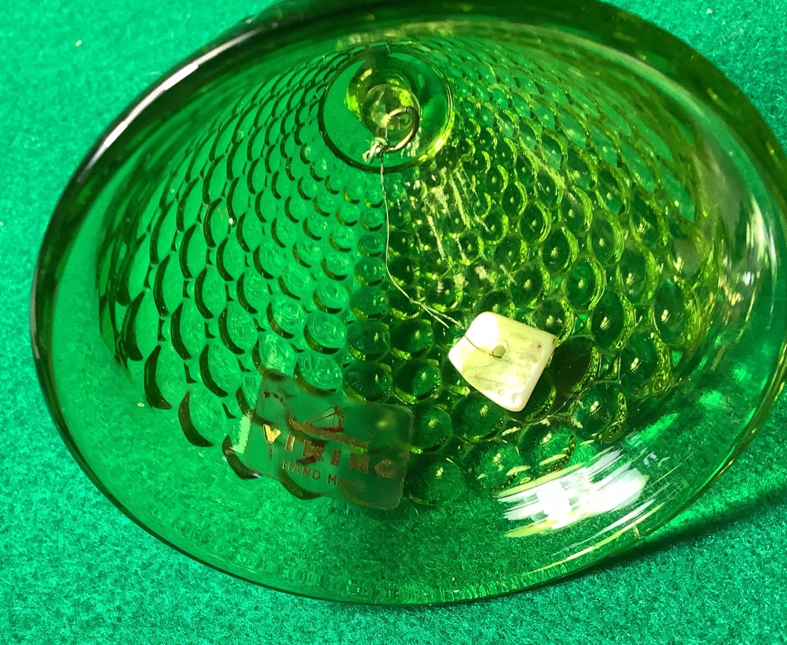 Vintage Viking Glass Hand‑Made Green Bell – Mid‑Century Art Glass –4.5 Inches