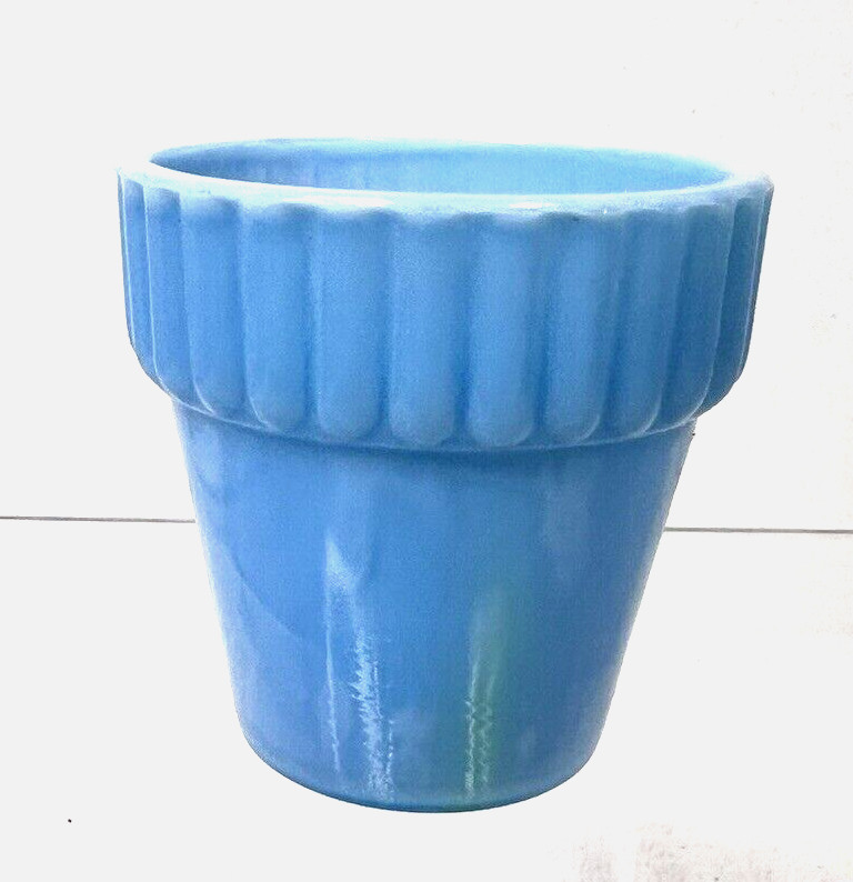 Vintage Acro Agate Light Robins Egg Blue Glass Windowsill Flowerpot 2 1/4 Tall