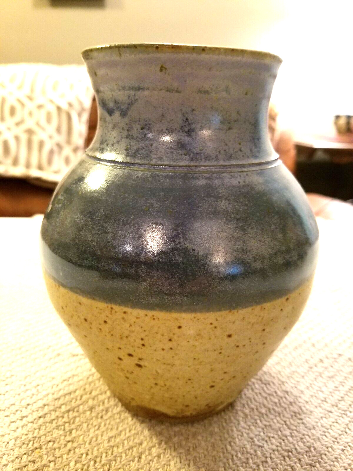 Handmade Pottery Vase Signed Measures 7″ tall with 3 1/2″ diameter opening