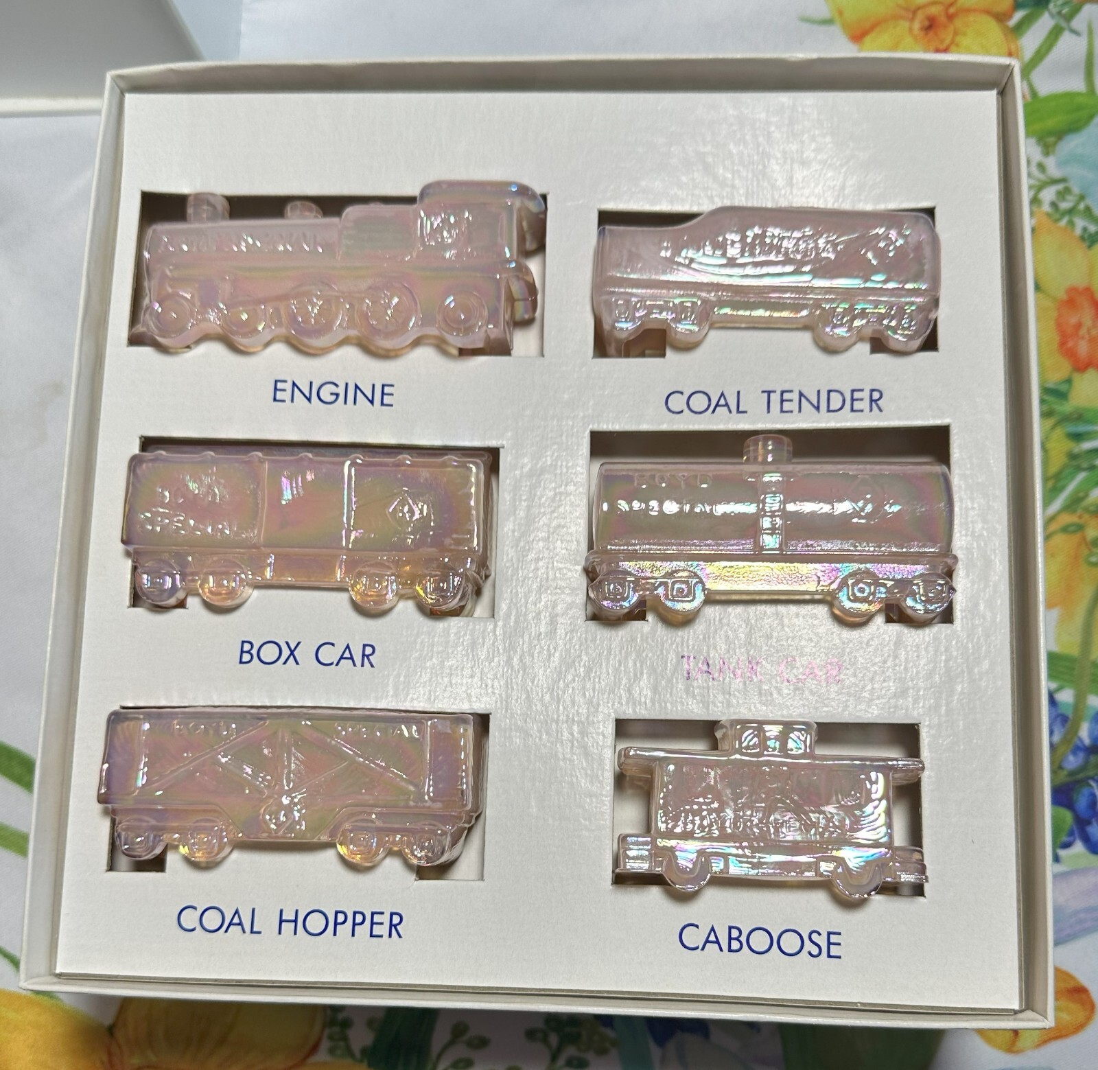 Boyd Glass Special Train Set Petal Pink Carnival