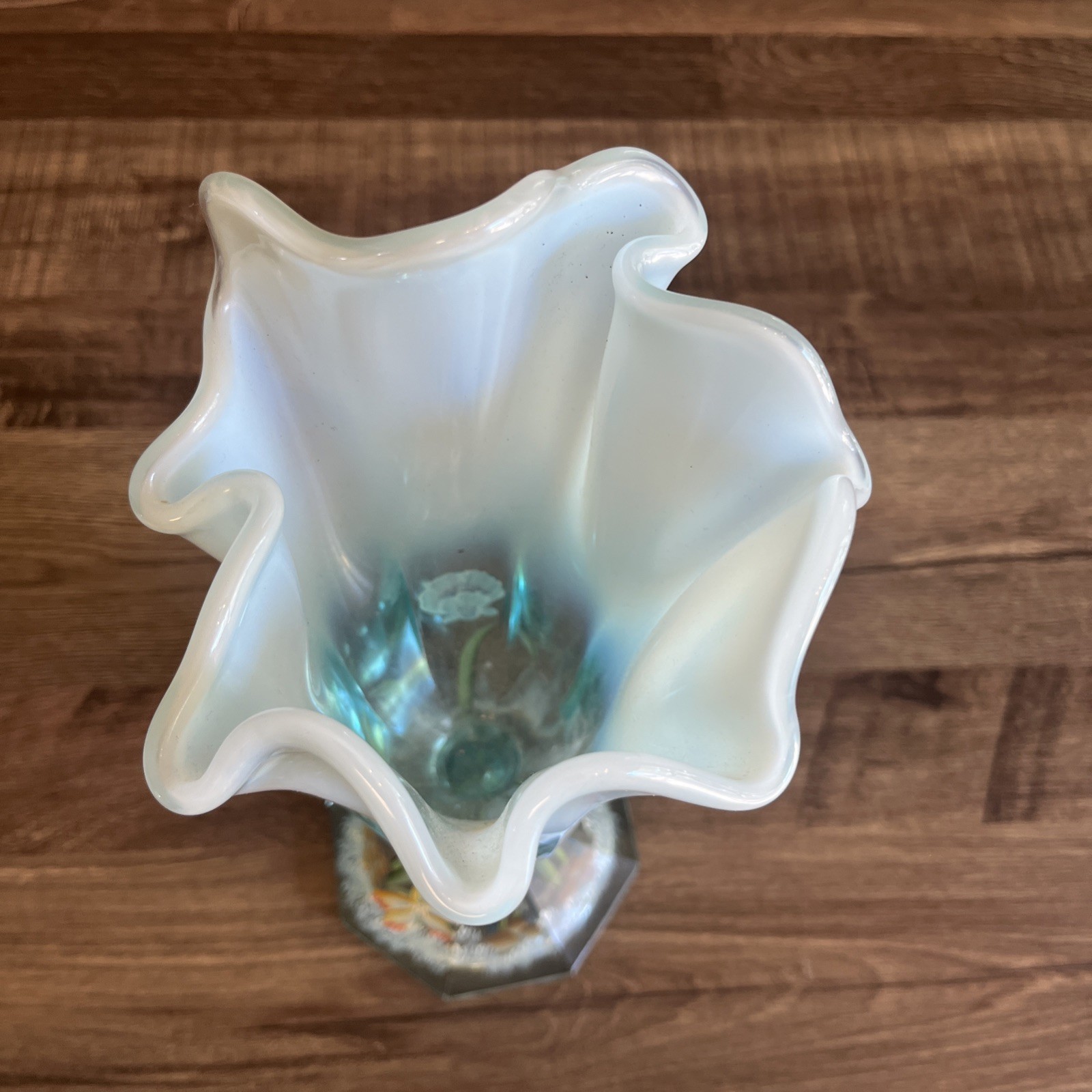 Fenton Glass Aquamarine Stretch Underwater Dream Seahorse HandPainted Vase 12”