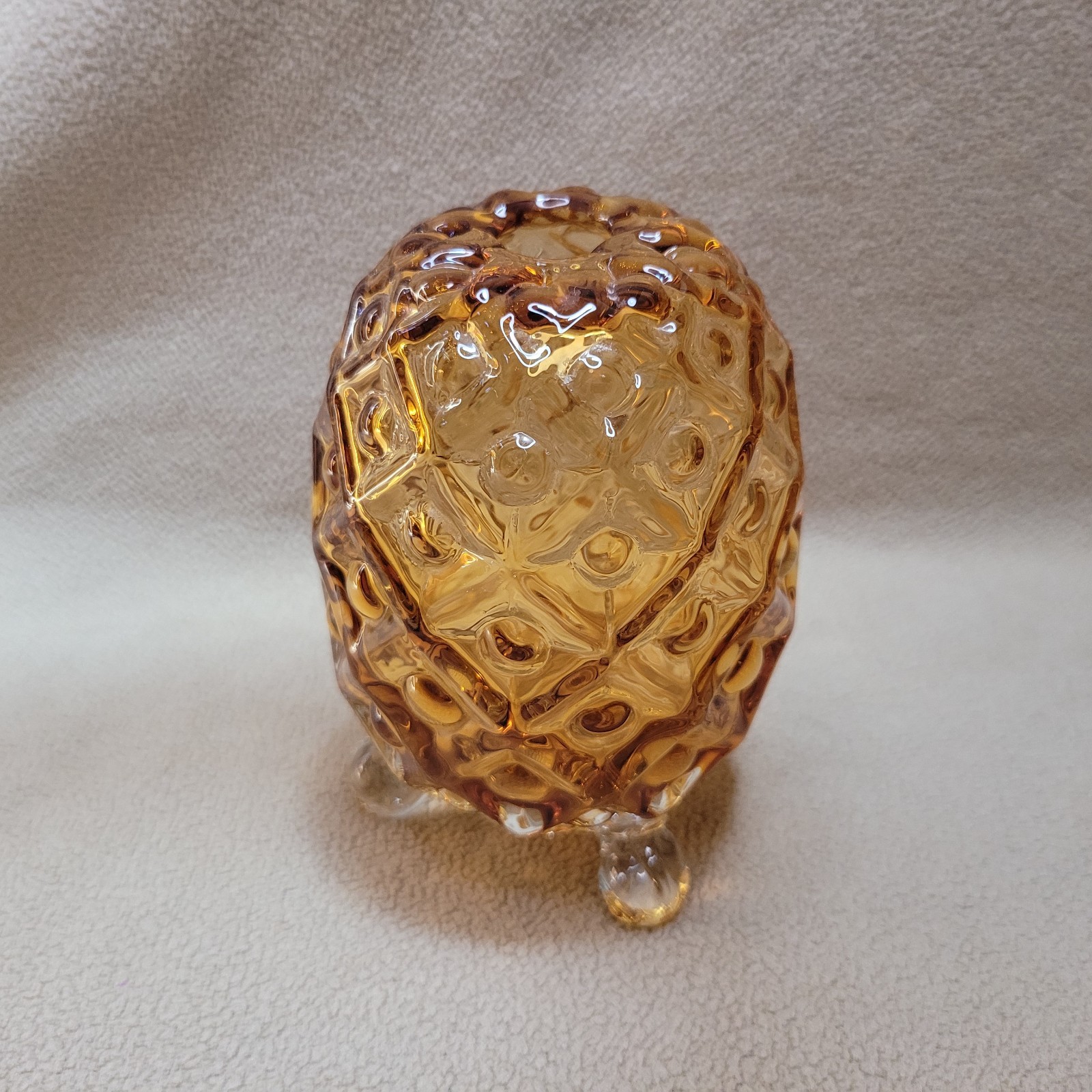 VTG Fenton Pineapple EGG 3 Toed Footed Amber Honey Hobnail Textured Art Glass