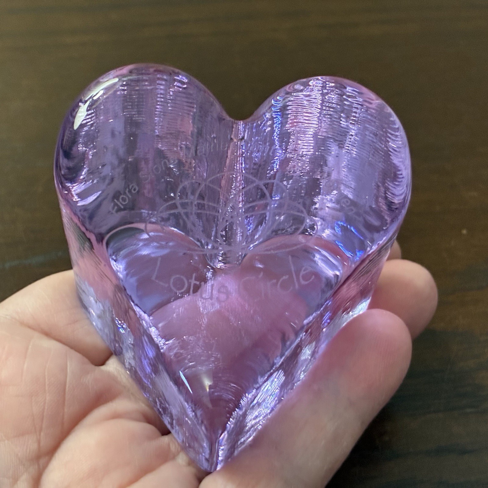 Fire & Light Purple Lilac Lavender Recycled Glass Heart Paperweight ~ Signed
