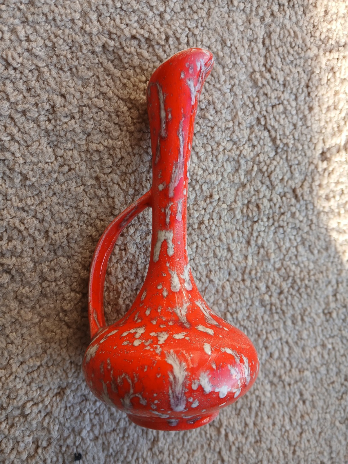 Mid-century Modern Orange Lava Drip Glaze Pottery Vase 7″ Tall Karyl Engraved