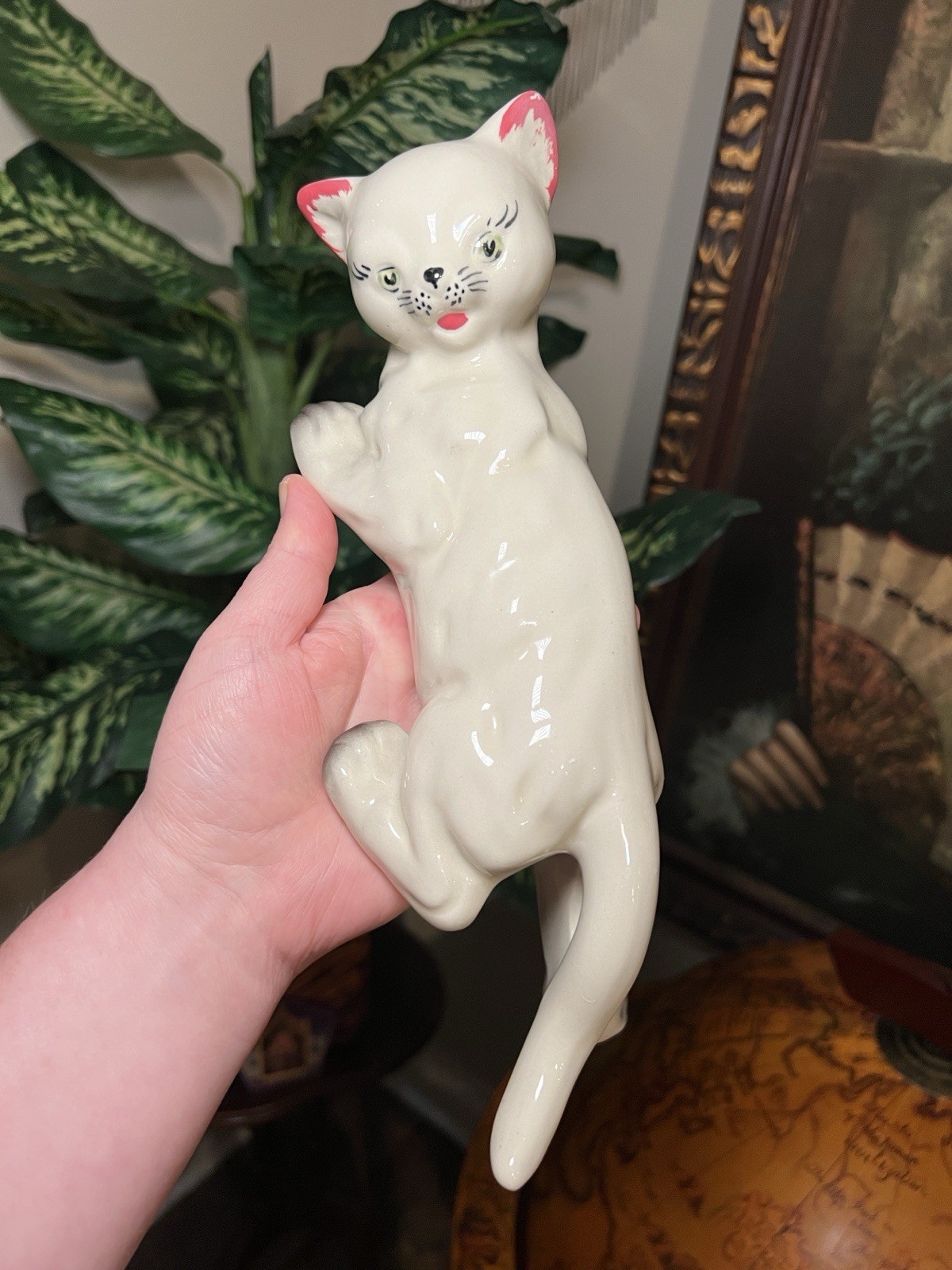 Vintage MCM Ceramic Climbing Cat Wall Art Eyelash Pink Ear Tips Camark Style