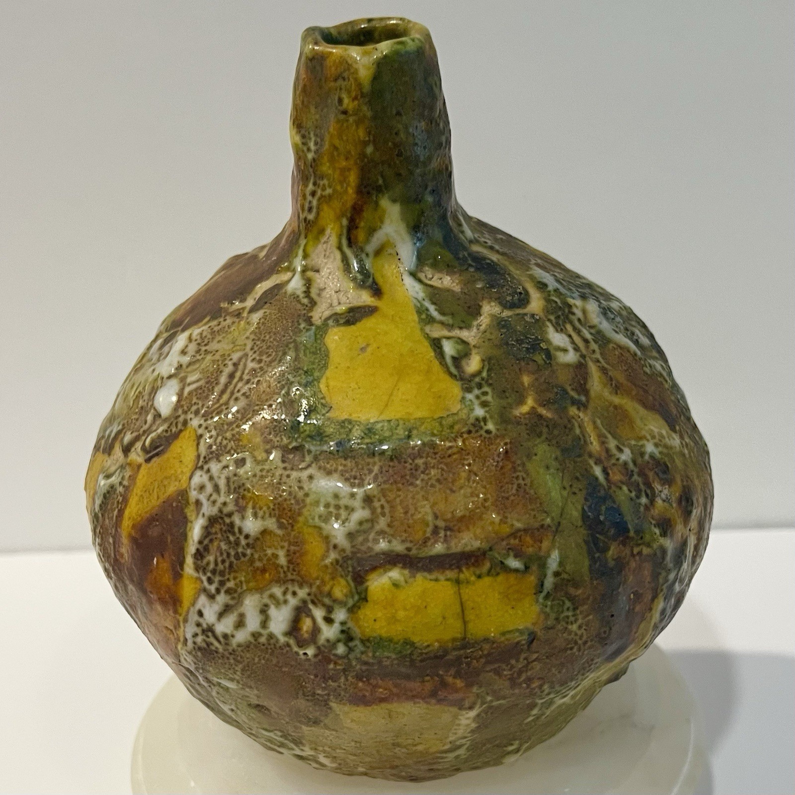 Brutalist Studio Art Pottery Weed Pot Vase Textured Fat Lava Foam Glaze
