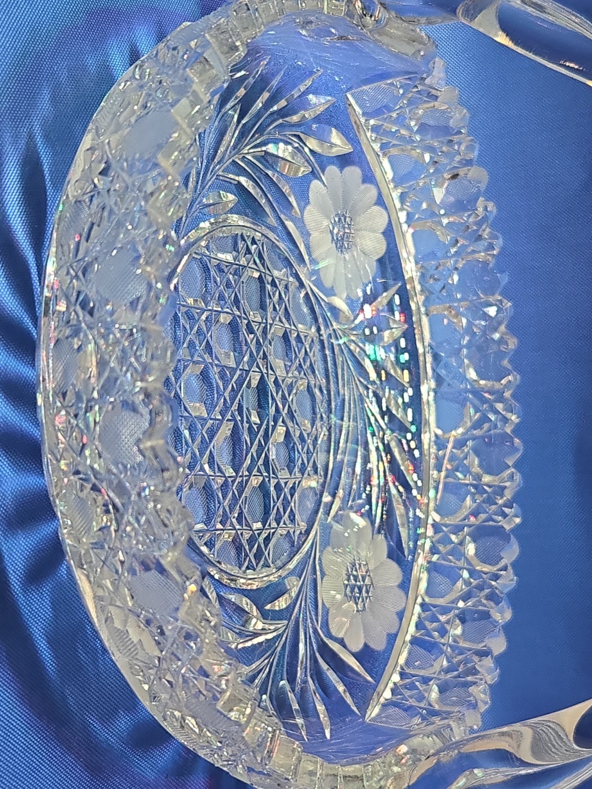 Antique ABP Cut Glass Handled Basket Crystal Daisy Flower Geometric 1876-1916