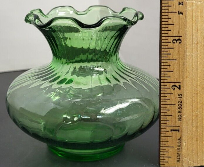 Mid Century Vintage Anchor Hocking Emerald Green Glass Small Ruffled Edge Vase