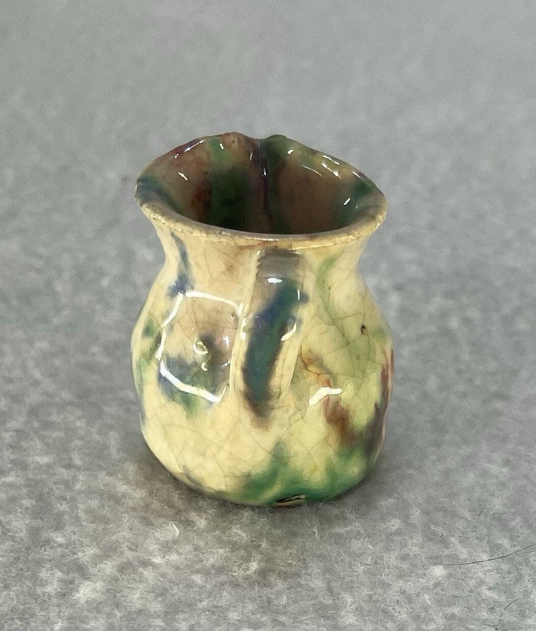 Vintage 1.5″ Studio Miniature Drip Glaze Pottery Pitcher 1:6 Scale Christmas