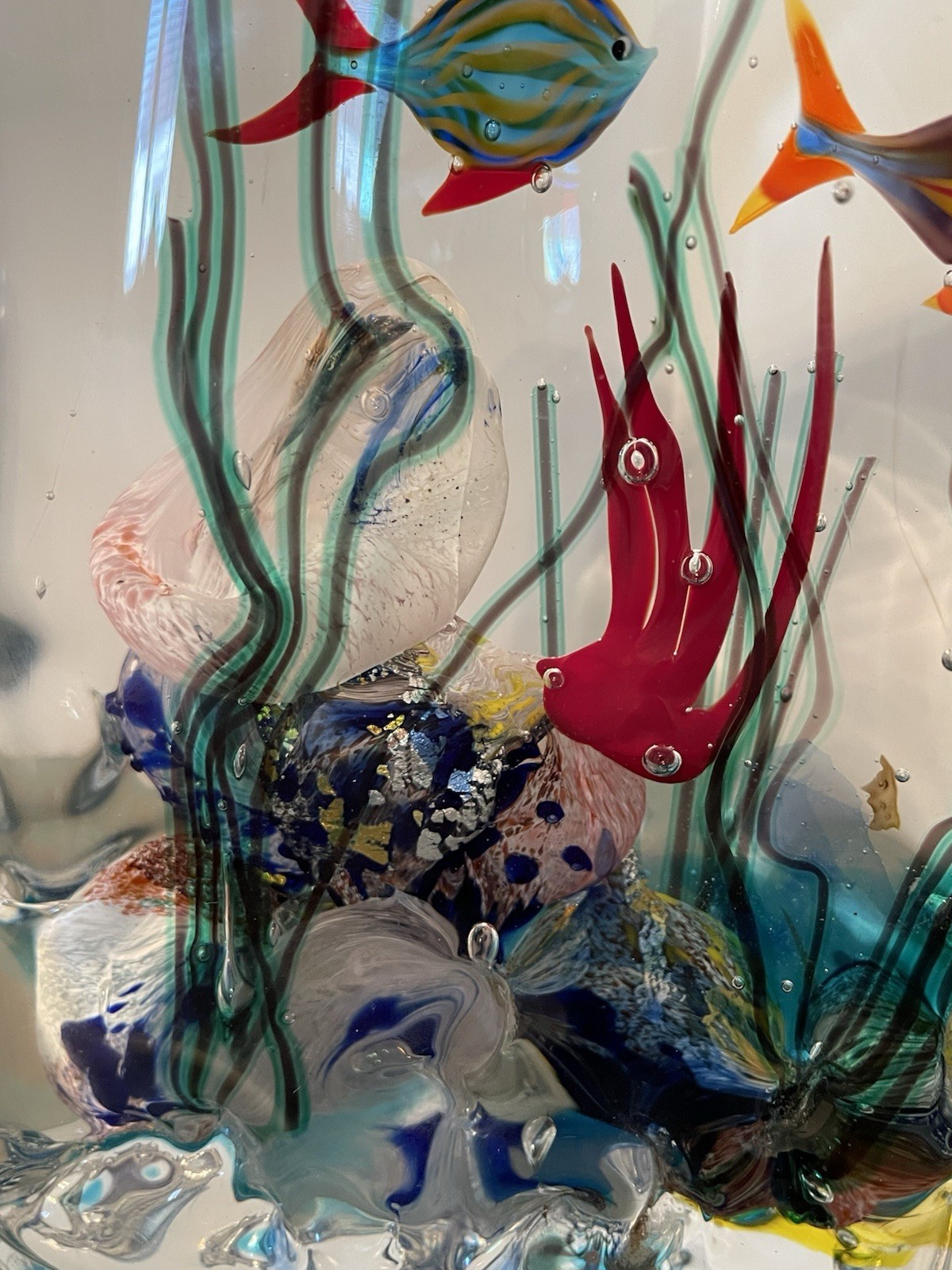 Signed Murano Glass Fish Aquarium Sculpture Sea Life Bubbles 10 Pounds 7 1/2”