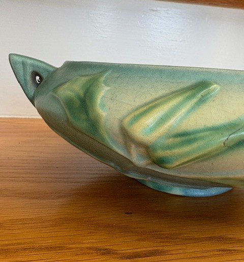Vintage Roseville Thornapple Green/Blue 307 6 Low Planter 3 1/4″ H x 9 1/4′ W