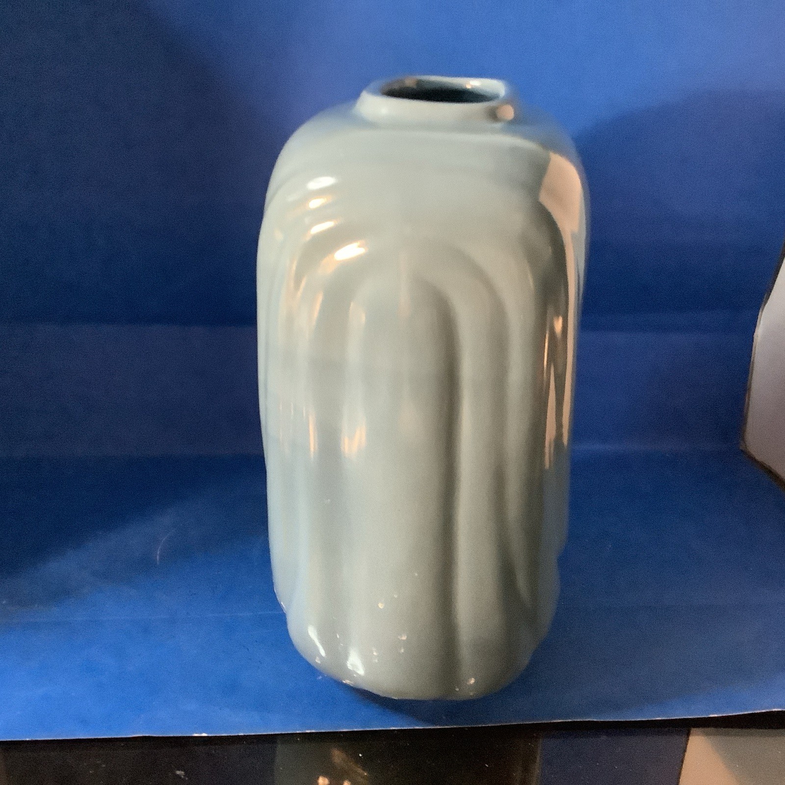 Vintage Blue Pottery Tall Vase Art deco Home Decor 10.5in