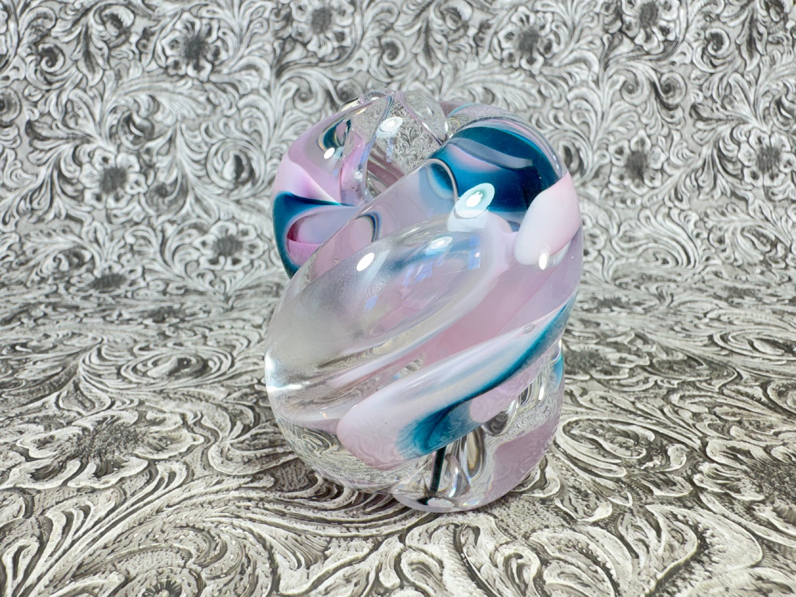 Jim Karg Paperweight Art Glass Swirl Blue Pink SIGNED
